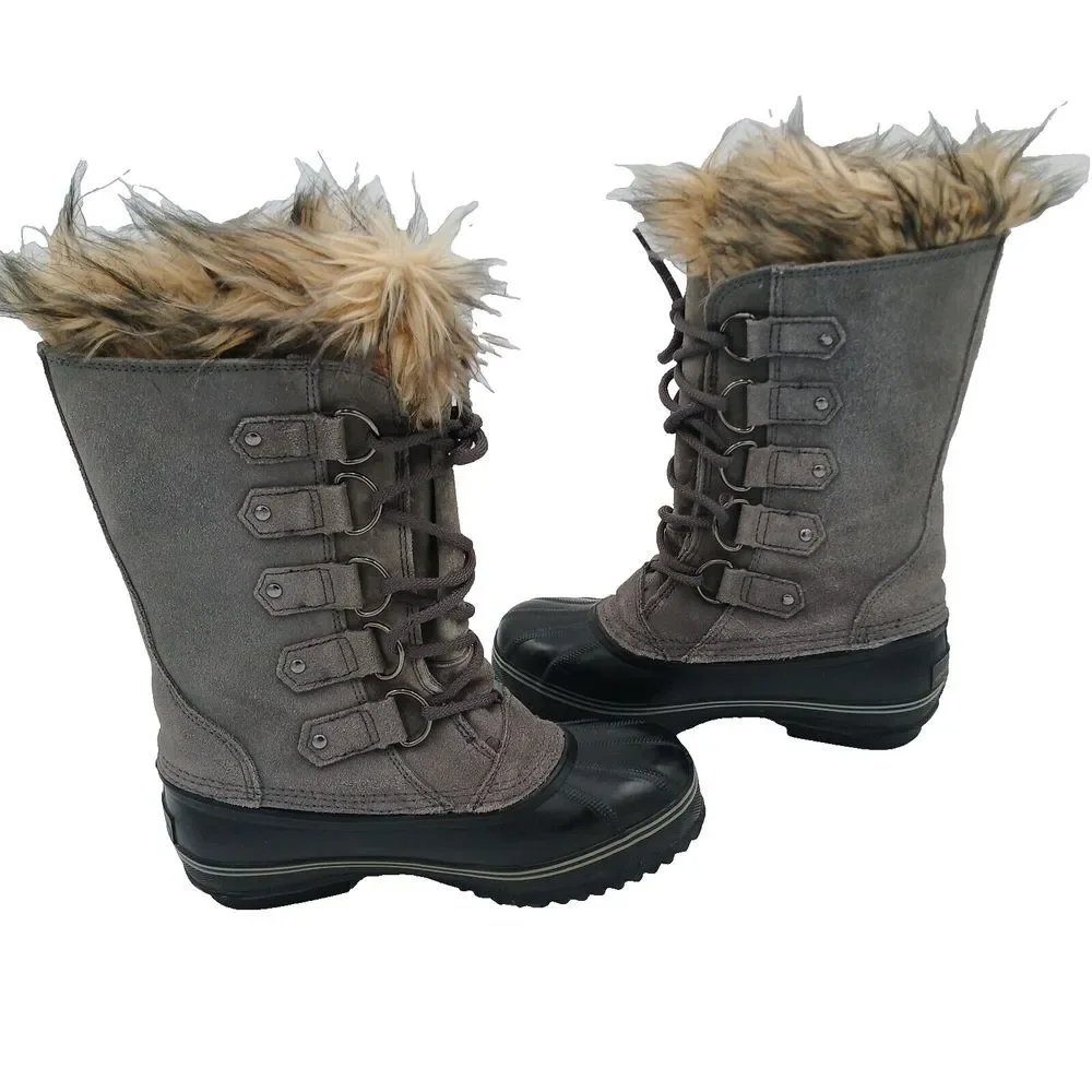 Eddie Bauer Hunt Pac Deluxe Winter Boots Women's 7 Gray Suede Fur Trim Insulated